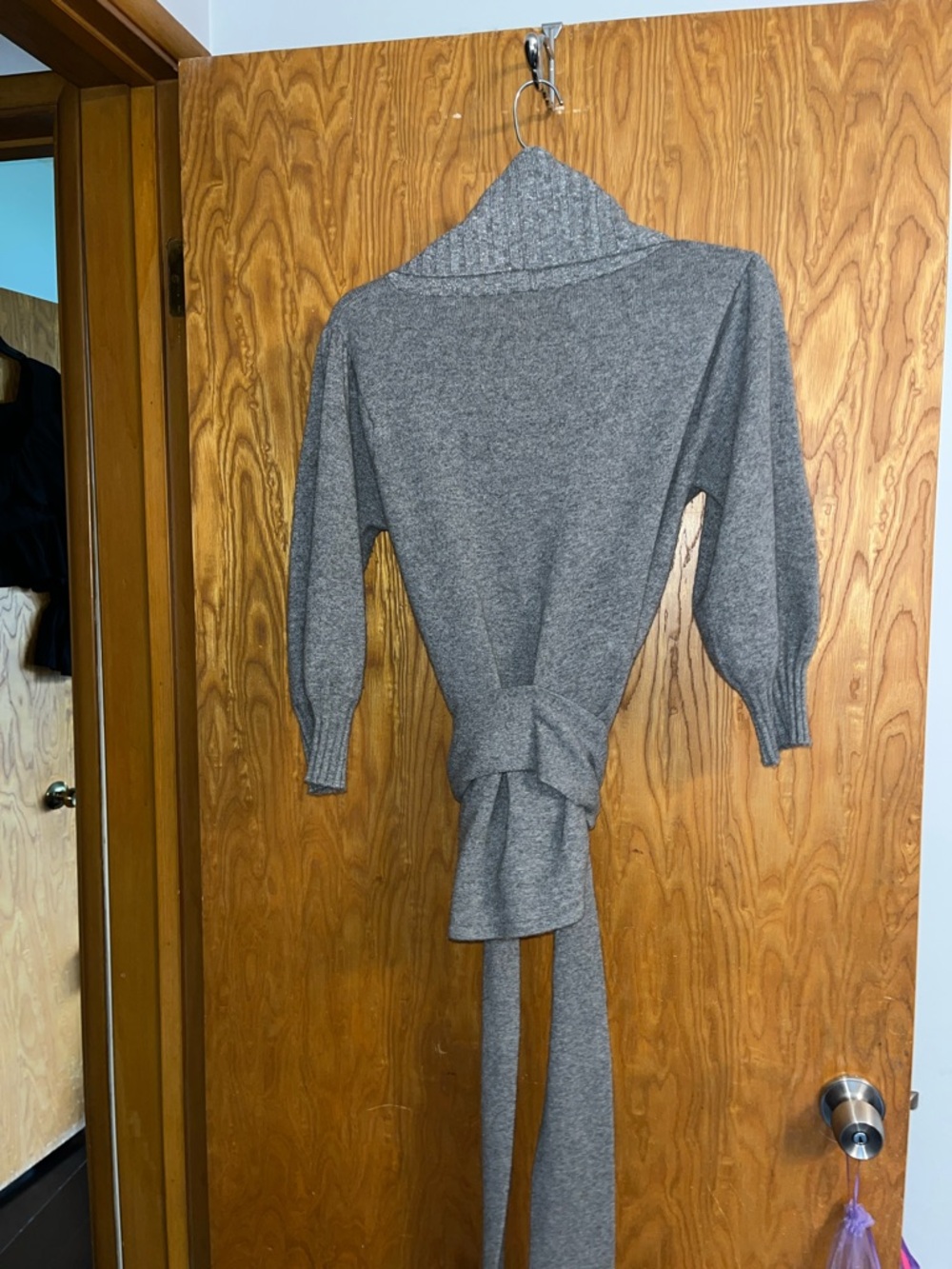 Women's Open-Front Gray Shawl Collar Cardigan Sweater - Picture 4 of 9